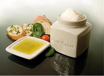 Tisch-Salz-Gefäß Flos Salis®, groß, Flor de Sal-Auslese &Olivenöldippschälchen, 225 g, 2 tlg.